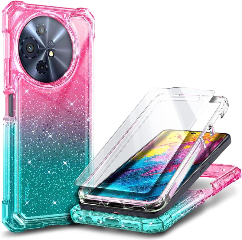 WDHD Designed for TCL 50 XL 5G & TCL 50 XL/60 XE NXTPAPER 5G Phone Case, Glitter Pink/Aqua | Full-Body Protective Shockproof Rugged Bumper Cover with Screen Protector, Raised Corners Drop Protection - Image 1